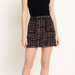 Loft Tweed Mini Skirt Black, Pink, White, Grey Silver Textured Size 0 Lined